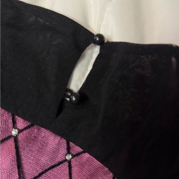Vintage En-Suey Y2K BarbieCore Satin overlaid Black Sheer with Diamond Pattern - Picture 9 of 14